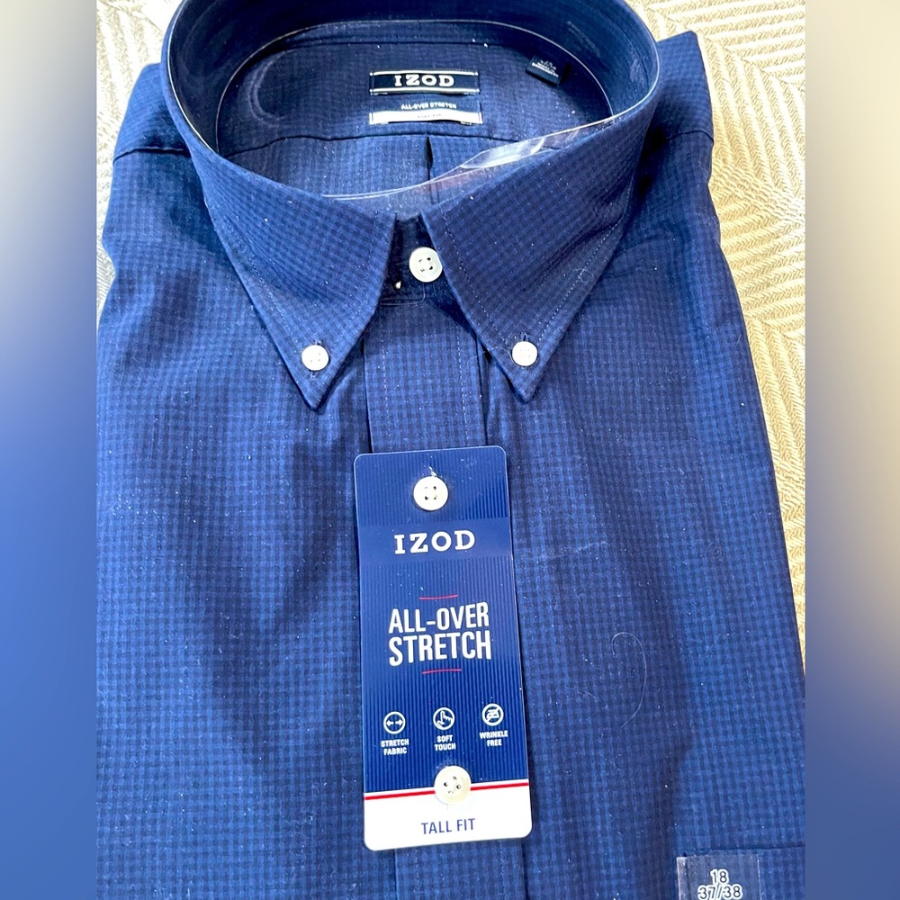 Izod navy blue small checkered button-down shirt